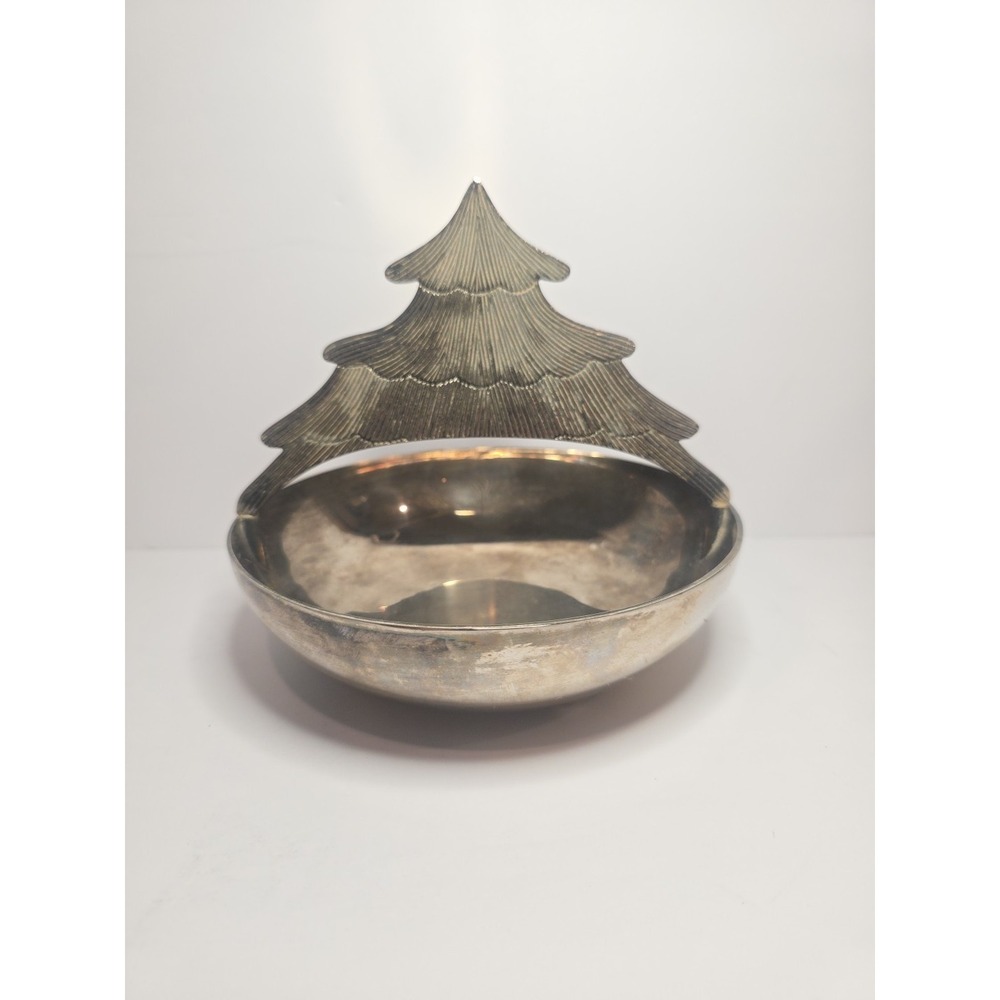 Vintage Silverplate Christmas Tree Serving Bowl Candy Dish‎ Holiday Decor MCM